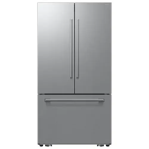 Front. Samsung - 36 in. Wide Bespoke AI 30 cu. ft. 3-Door French Door Refrigerator with Zero Clearance Fit & In-Door Tall Water Dispenser - Stainless Steel.