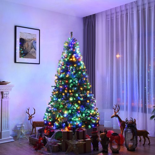 Costway - 7Ft Pre-Lit Artificial Christmas Tree Hinged 500 LED Lights