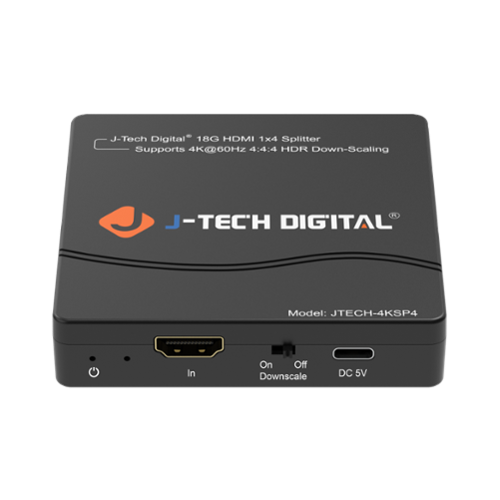 J-Tech Digital - 4K 60Hz 1x4 HDMI Splitter with Multi-Resolution Output (MRO) Function - Black-Front_Standard 