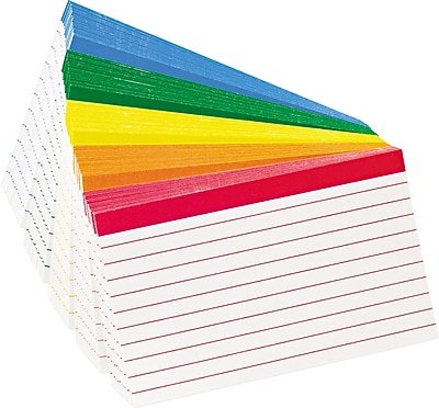 Oxford - Color Coded 3" x 5" Index Cards, Lined, Colors, 100/Pack (4753) - Assorted