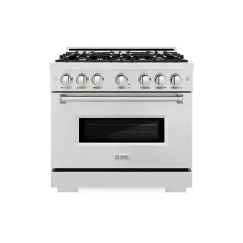 Front. ZLINE - ZLINE 36 in. Classic Dual Fuel Satin Steel Range w/ 6 Brass Burners & Convection Oven (CDRS-BR-36) - Stainless Steel.