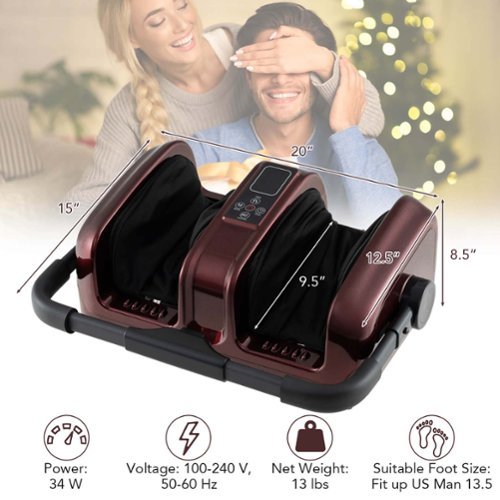 Costway Foot & Calf Massager Deep Kneading Shiatsu Massager Machine with Heat Red - Red/Black WORLDWIDE DELIVERY