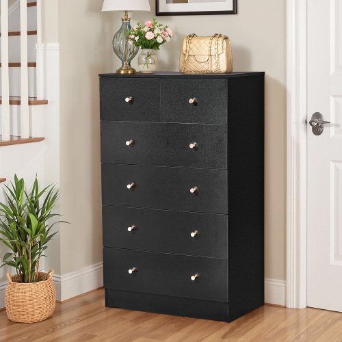 Winado - Modern Wood 6 Drawer Dresser Chest of Drawer Nightstand Anti-Tipping Device Metal Handle for Bedroom Living Room Hallway - Black-Front_Standard 
