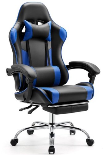 Bestier - Gaming Chair - PU Leather Fixed up Armrest Comfy Lumbar Support Ergonomic Arm Chair With Rocking Mode & Footrest - Blue-Front_Standard 