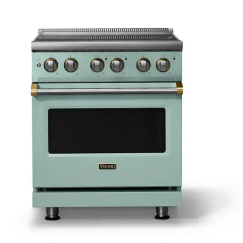 Front. Viking - 30"W. Pro5S 4.7 Cu. Ft. Freestanding 4 Element  Electric Convection Range - Splash/Brushed Brass - Splash.