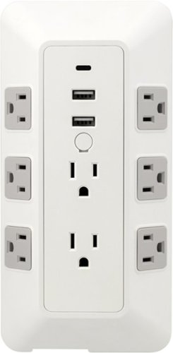 General Electric - GE 8 Grounded Outlets 2 USB-A Ports 1 USB-C Port  Wall Tap Fireproof 2,000 Joules Surge Protector - White/Gray