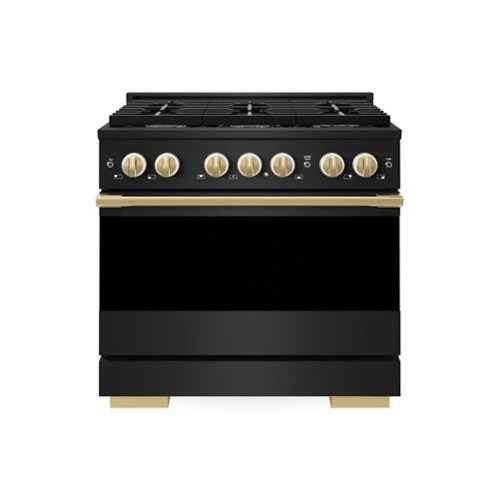 ZLINE - Autograph 36 in. 5.2 cu. ft. Manual Clean Marino Freestanding Gas Range with 6 Burners and Gold Accents - Black Stainless Steel