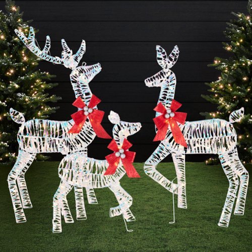 Best Choice Products - 3-Piece 2D Deer Family Set, Lighted Christmas Outdoor Decoration w/ 175 Lights, Stakes - Iridecent - Iridescent-Front_Standard 