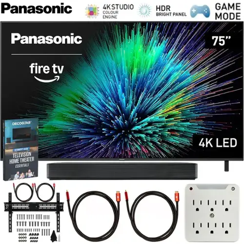 Panasonic 75" Fire TV 4K LED Television  
- 4K Studio Colour Engine  
- HDR Bright Panel  
- Game Mode  
- Audio  
- Decogear Beginner's Guide: Television Home Theater Essentials