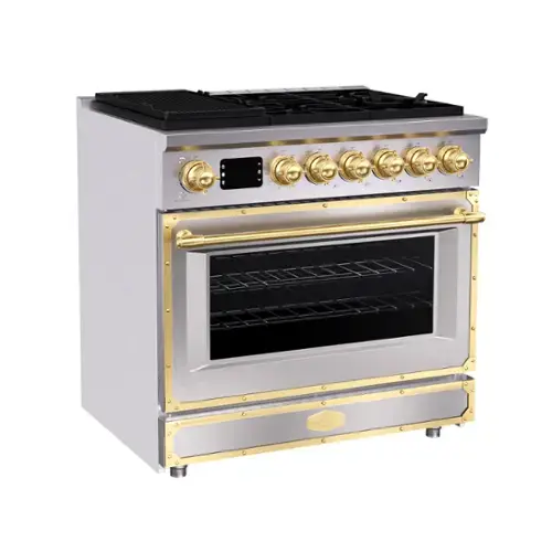 Front. Akicon - Akicon 4.2 Cu.ft Freestanding Gas Rapid Convection Range with 6 Sealed Burners and Cast Iron Grates in Brush Stainless - Brush Stainless.