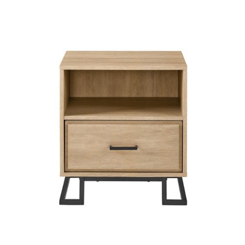 Walker Edison - Contemporary 1-Drawer Metal and Wood Nightstand - Coastal Oak-Front_Standard 