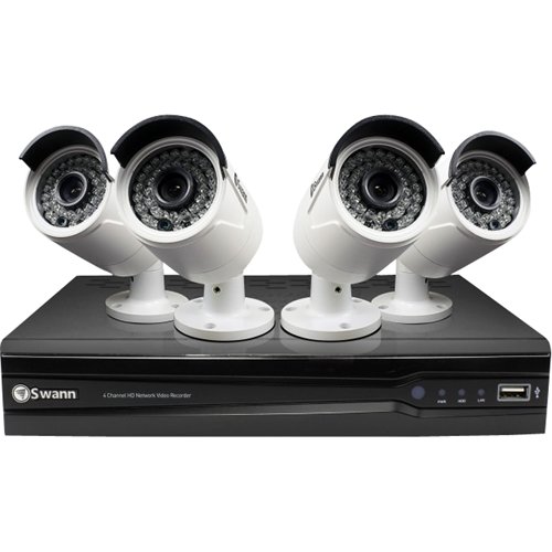  Swann - 8-Channel, 4-Camera Indoor/Outdoor High-Definition DVR Surveillance System - Black