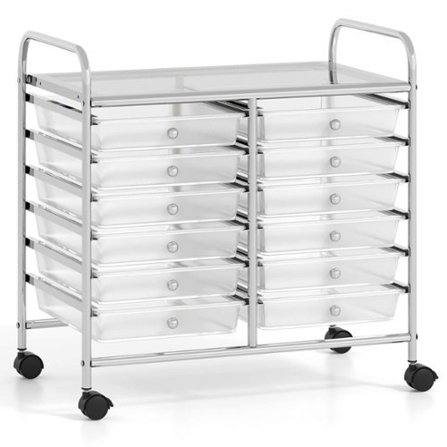 Costway - 12 Drawers Rolling Cart Storage Scrapbook Paper Studio Organizer Bins - Clear-Front_Standard 