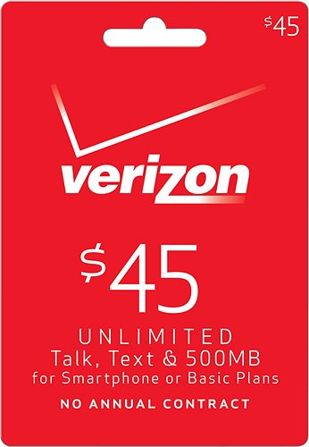  Verizon Wireless Prepaid - $45 Top-Up Card - Red