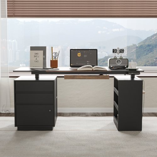 Famapy - Electric Height Adjustable Desk with Storage Drawers & Shelves, Standing Desk for Home Office Ergonomic Workspace - Black-Front_Standard 