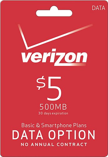  Verizon Wireless - $5 Data Add-On Card - Red