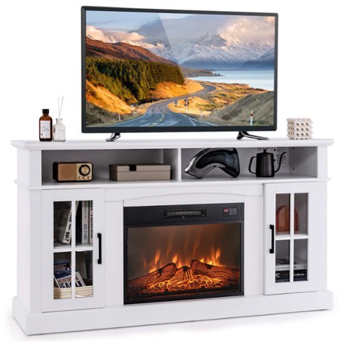 Costway - 58" Fireplace TV Stand with 1400W Electric Fireplace for TVs up to 65 Inches - White-Front_Standard 