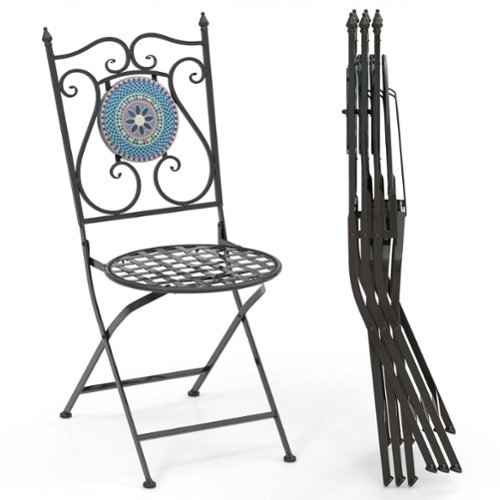 Costway - Set of 4 Mosaic Chairs for Patio with Decorative Backrest Heavy-Duty Frame - Black-Front_Standard 