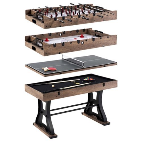 Barrington Coventry 54 in 4-in-1 Combo Game Table with Billiards, Air Hockey, Foosball and Table Tennis - Brown