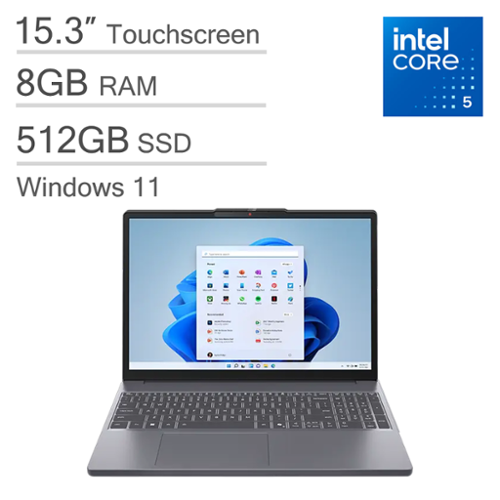 Lenovo - IdeaPad Slim 3i Touchscreen Laptop 15.3" FHD+ - Intel Core 5 210H -8GB RAM - 512GB SSD - Win 11 Home - Luna Grey-Front_Standard 