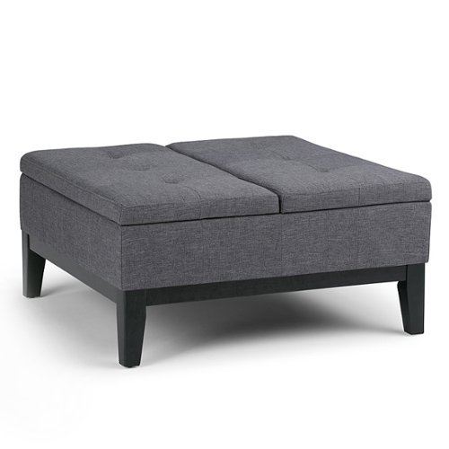 Simpli Home - Dover Square Polyurethane Faux Leather Bench Ottoman With Inner Storage - Slate Gray