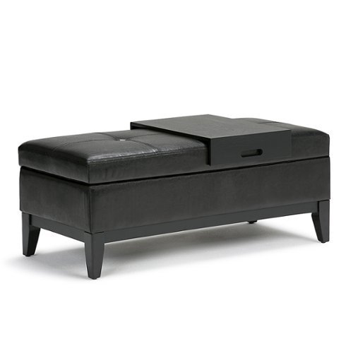 Simpli Home - Oregon Rectangular Polyurethane Faux Leather Bench Ottoman With Inner Storage - Midnight Black