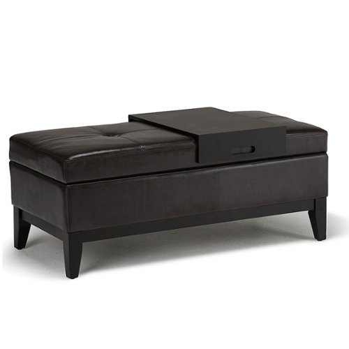 Simpli Home - Oregon Rectangular Polyurethane Faux Leather Bench Ottoman With Inner Storage - Tanner's Brown-Front_Standard 