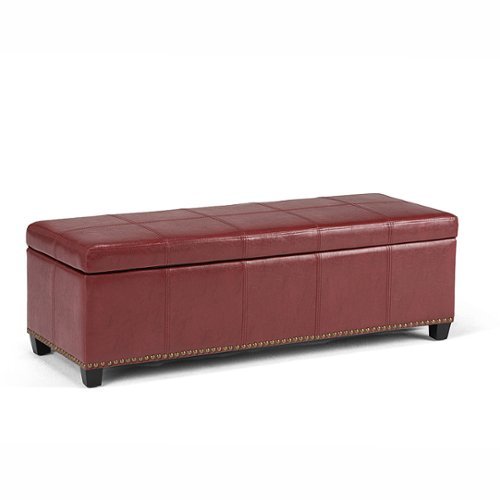 Simpli Home - Kingsley Rectangular Bonded Leather Bench Ottoman With Inner Storage - Radicchio Red-Front_Standard 