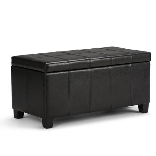 Simpli Home - Dover Rectangular Polyurethane Faux Leather Bench Ottoman With Inner Storage - Midnight Black