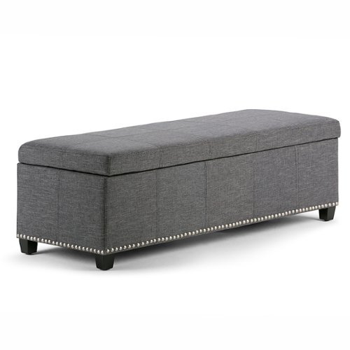 Simpli Home - Kingsley Rectangular Polyester Bench Ottoman With Inner Storage - Slate Gray-Front_Standard 