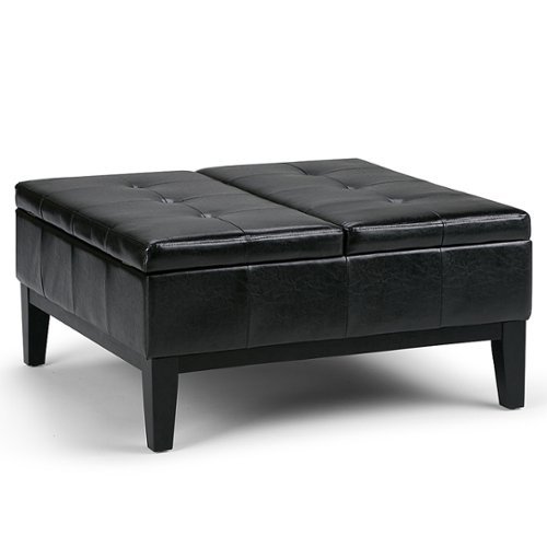 Simpli Home - Dover Square Polyurethane Faux Leather Bench Ottoman With Inner Storage - Midnight Black