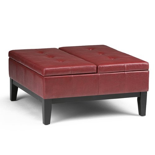 Simpli Home - Dover Coffee Table Ottoman with Split Lid - Radicchio Red