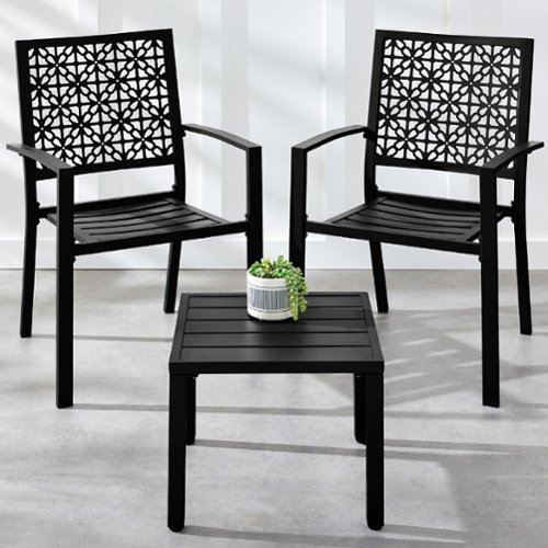 Best Choice Products - 3-Piece Stackable Steel Outdoor Conversation Bistro Set - Black-Front_Standard 