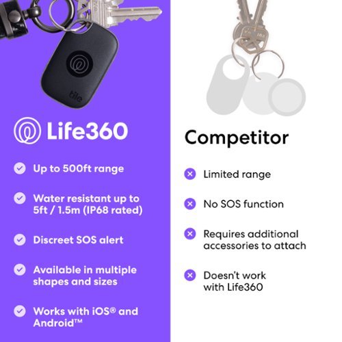 Tile by Life360 Life360 Tile Pro Powerful Bluetooth Tracker, Key Finder and Item Locator. iOS & Android Compatible. 1-Pack - Black WORLDWIDE DELIVERY