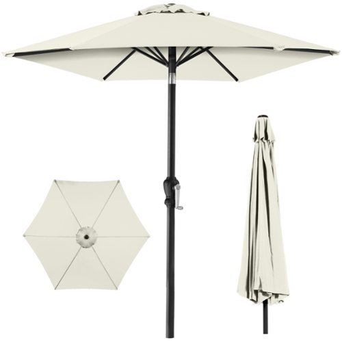 Best Choice Products - 10ft Outdoor Steel Market Patio Umbrella w/ Crank, Tilt Push Button, 6 Ribs - Ivory-Front_Standard 