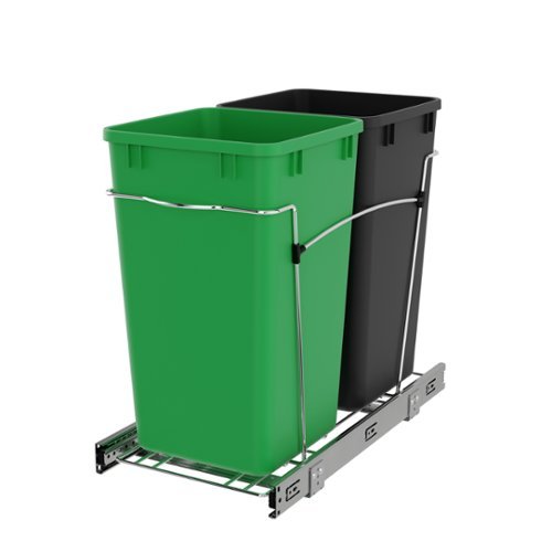 Rev-A-Shelf - Double Pullout Trash Can 27 qt. for Kitchen, Green, RV-15KD-1918C-S - Green/Black-Front_Standard 