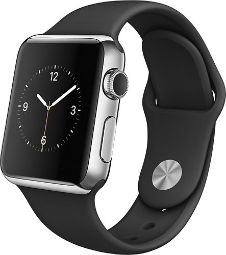  Apple - Apple Watch (first-generation) 38mm Stainless Steel Case - Black Sport Band - Black Sport Band