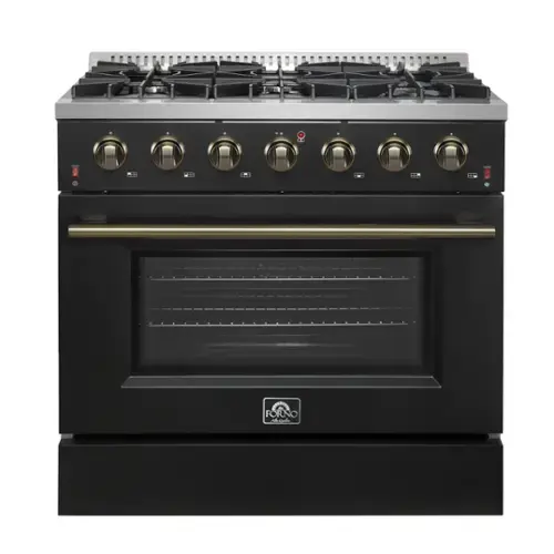 Front. Forno Appliances - Galiano 5.26 Cu. Ft. Freestanding Gas Convection Range with Continuous Cast Iron Grates - Black.