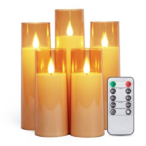 IMAGE - 5 Pack 3D Wick LED Candles with Timer Flickering Flameless Candles - Gold-Front_Standard 