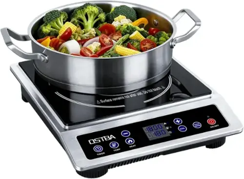 - Surface remains hot after use. Do not touch.
- OSTBA
- HEAT TEMP TIMER
- 8 - - 1 19 8 - -
- + BOIL KEEP WARM ON/OFF