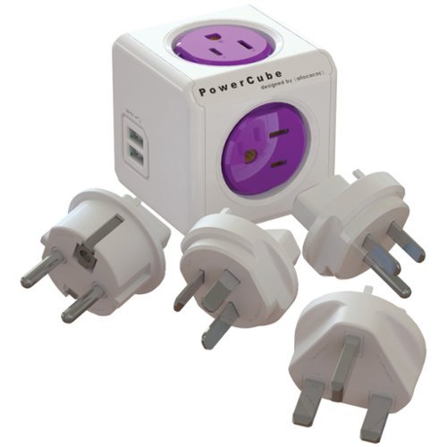  Allocacoc - PowerCube 4-Outlet Rewirable Plug USB Power Strip - White/Purple