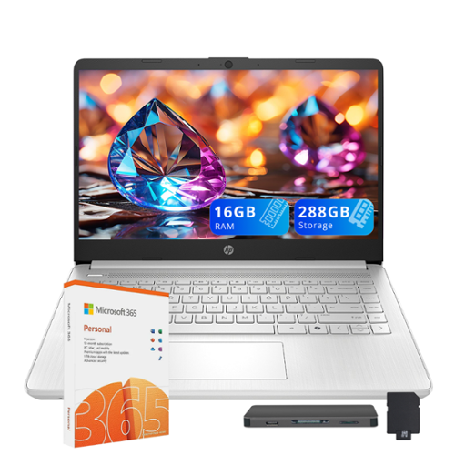 HP - Stream 14" HD Laptop, Intel N150, 16GB RAM, 128GB UFS+128GB DOCKING STATION, 1 Year Office 365, Win 11 S - Silver-Front_Standard 