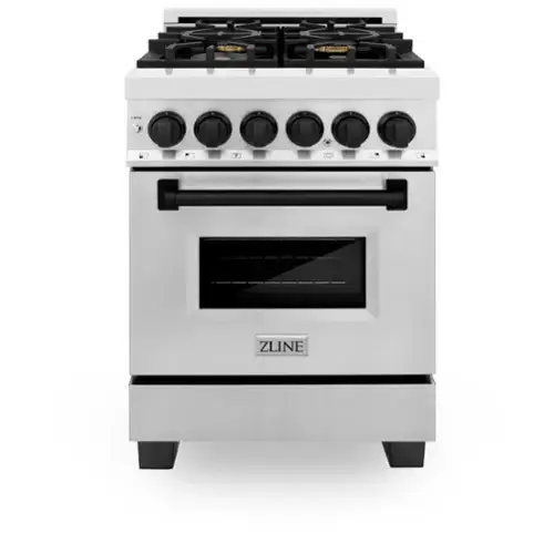 Front. ZLINE - Autograph 24" Legacy Dual Fuel Range w/ 4 Burners & Matte Black Accents (RAZ-24-MB) - Stainless Steel/Matte Black.