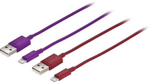 Insignia™ - Apple MFi Certified 3' USB Type A-to-Lightning Charge-and-Sync Cables (2-Pack) - Red/Purple