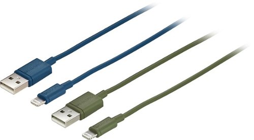  Insignia™ - Apple MFi Certified 3' USB Type A-to-Lightning Charge-and-Sync Cables (2-Pack) - Green/Blue