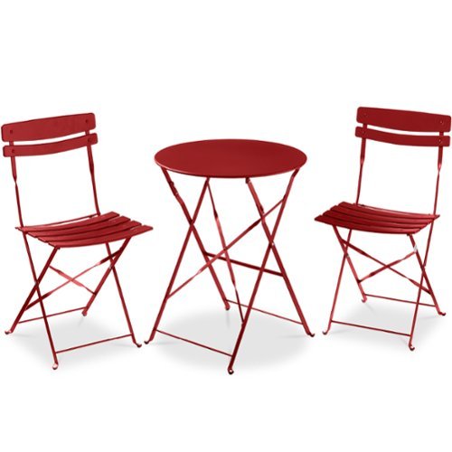 Best Choice Products - 3-Piece Small Bistro Set, Folding Patio Furniture Set of 2 Chairs and Table - Red-Front_Standard 