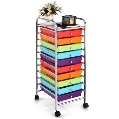 Costway - 10 Drawer Rolling Storage Cart Scrapbook Paper Office School Organizer - Multicolor-Front_Standard 