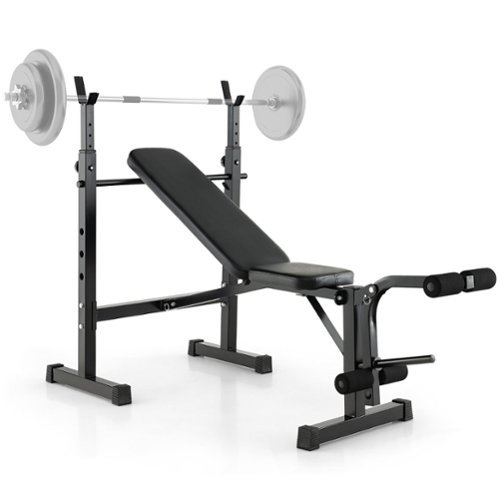 Costway - Adjustable Incline Weight Bench Barbell Rack Set with  Leg Developer Fitness Machine - Black