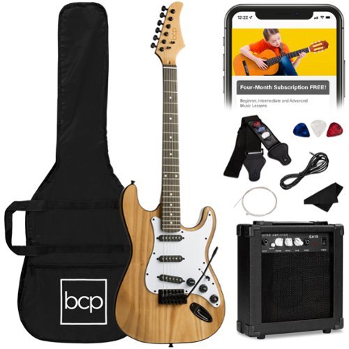 Best Choice Products - 39in Full Size Beginner Electric Guitar Kit with Case, Strap, Amp, Whammy Bar - Natural-Front_Standard 