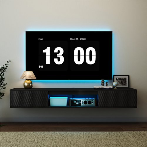 Kadyn - Wall-Mounted Floating TV Stand with LED Lighting and Textured Wave Design - Black-Front_Standard 